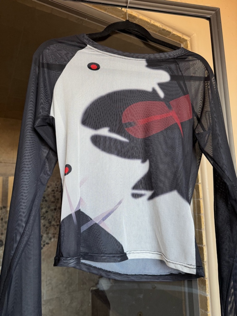 Long Sleeve Graphic Mesh Tee - Black & White